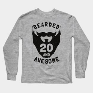 20th Birthday Gift Bearded 20 And Awesome T-Shirt Long Sleeve T-Shirt